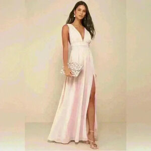 Lulu’s Heavenly Hues maxi dress small, champagne, wedding guest bridal NWT